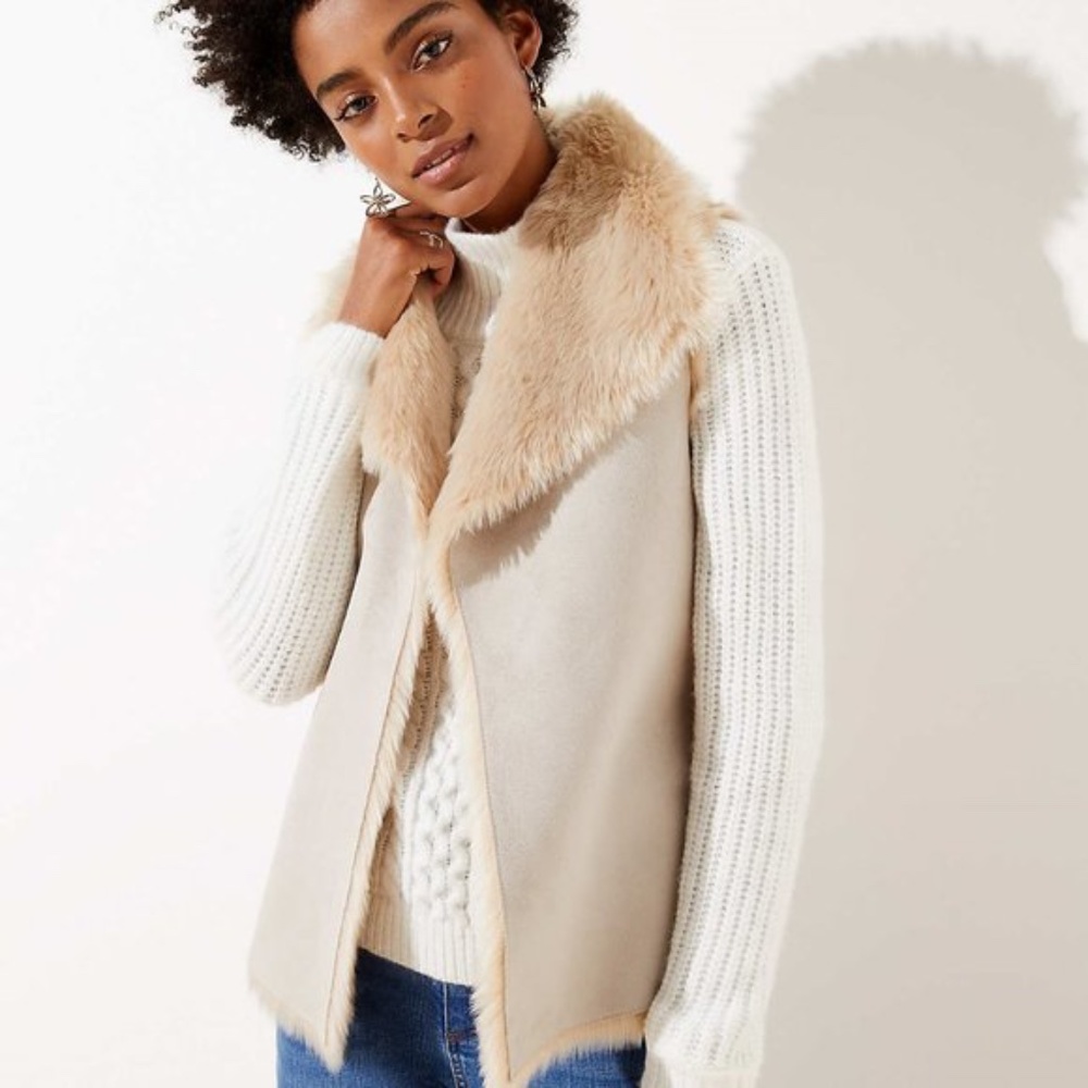 Loft Reversible Faux Fur Shearling Taupe Vest - Picture 8 of 8